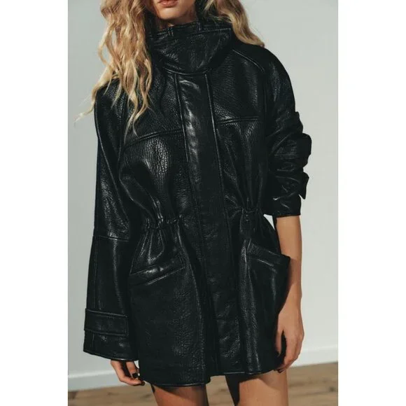 ZARA LEATHER JACKET WITH ADJUSTABLE WAIST - Picture 5 of 11